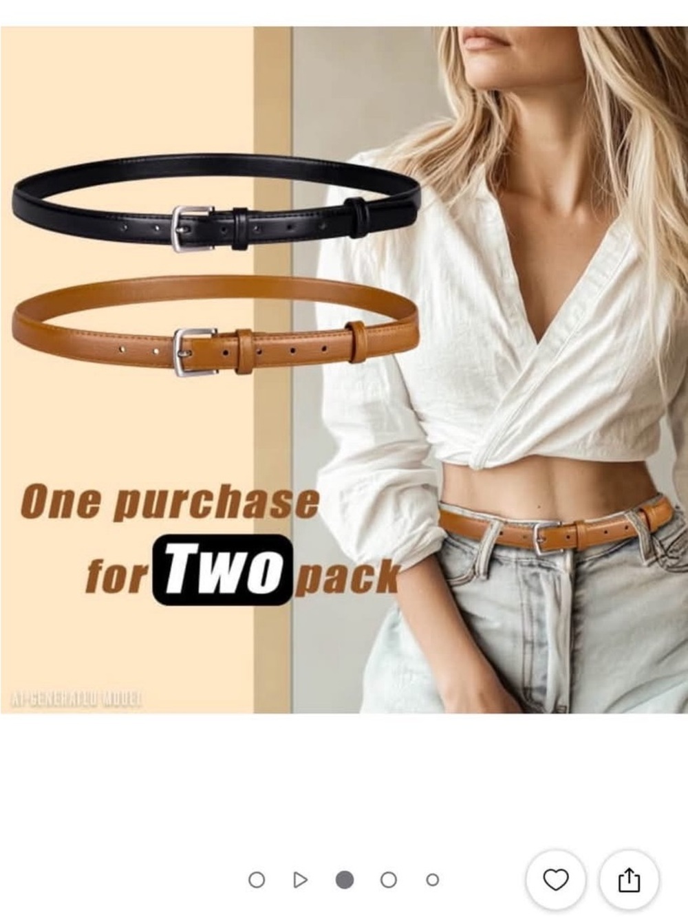 Classic Women's Skinny Belt 2-Pack in Black and Tan